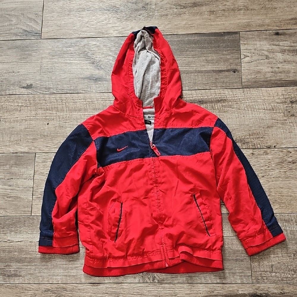 Nike Vintage Kids Red and Navy Hooded Raincoat